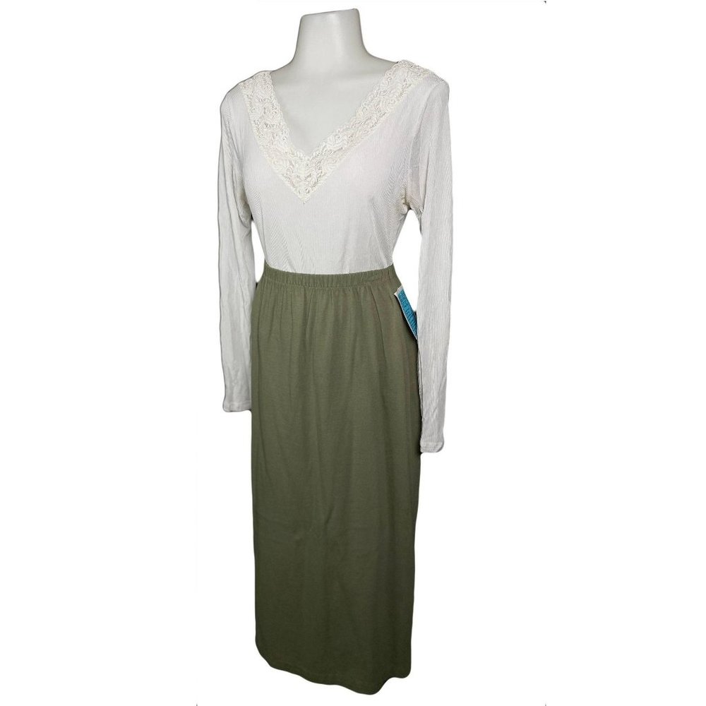Flying Fish Olive Green Cotton Maxi Skirt L XL